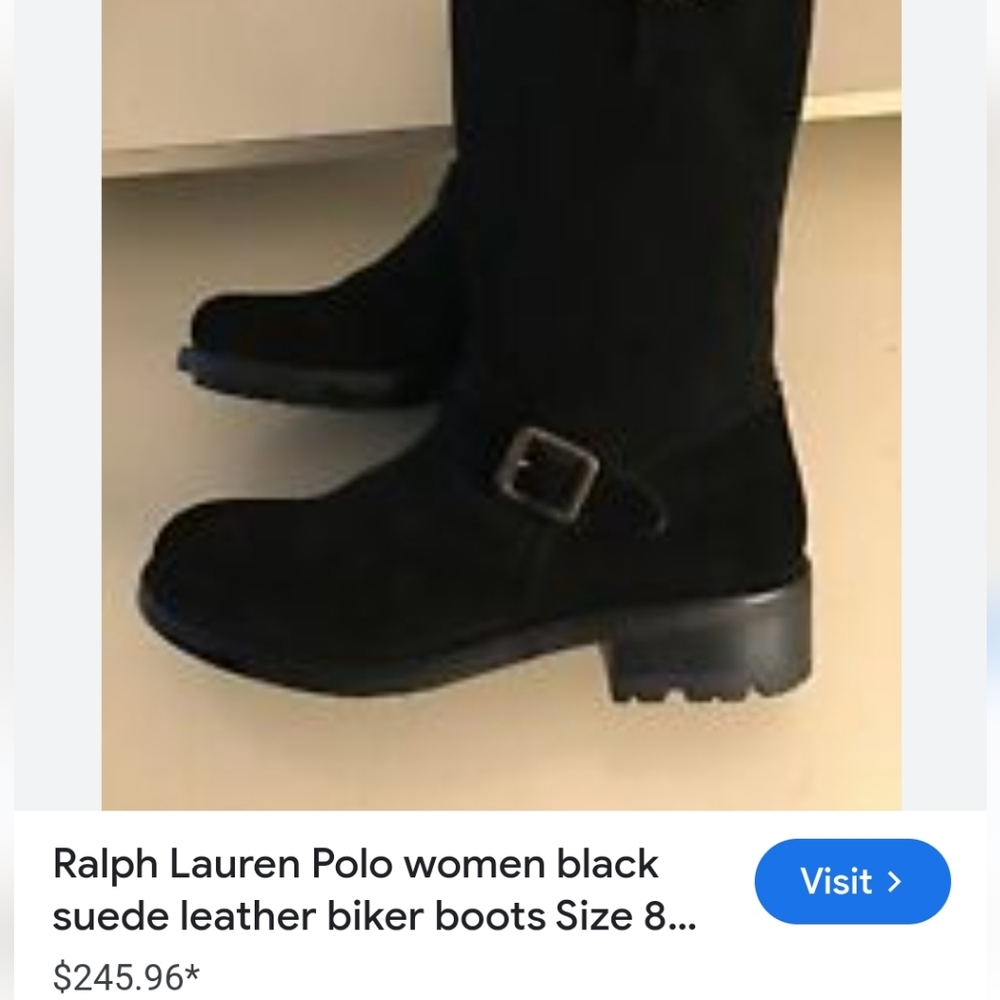 Ralph Lauren Polo women black suede leather biker boots Size8.5 UE39.5.Like New - Picture 11 of 12